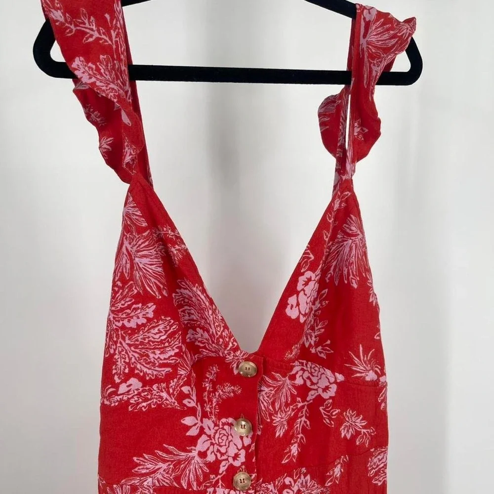 Free People Wide Leg Jumpsuit Red Floral Tropical Medium 8 Colorful Beachy Boho